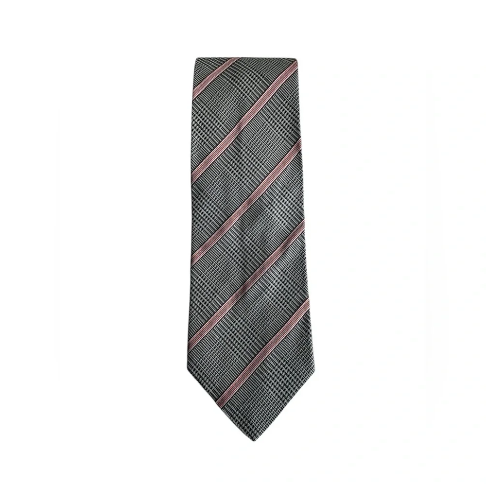 Banana Republic Gray Glen Plaid Tie with Pink Stripes